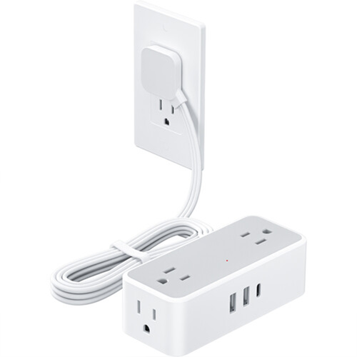 Flat‑Plug Surge‑Protected Power Strip 5Ft Cord With 2 USB‑A Charging Ports